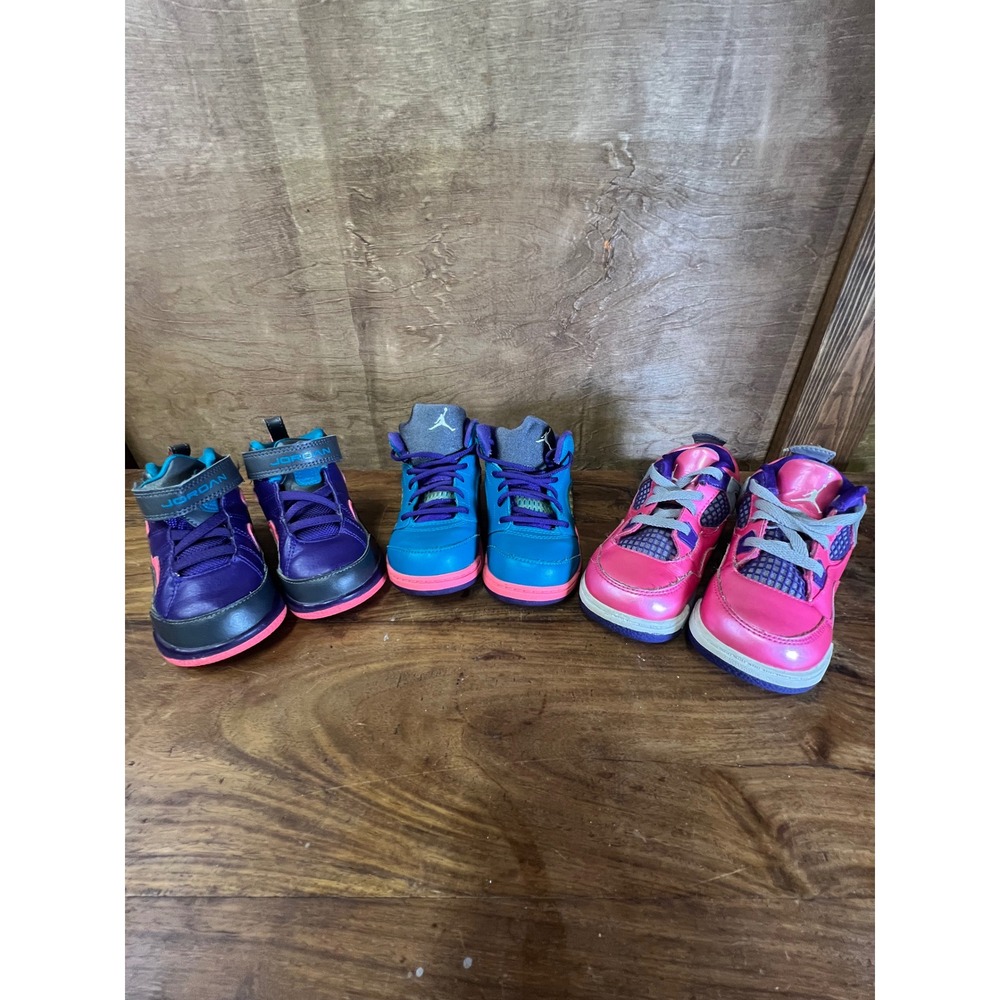 Jordan Toddler Sneaker Bundle Jordan 4 5 Retro Tropical Teal Pink Purple 3 Pairs